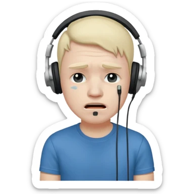 Male, crying, wearing headphone having mic, t-shirt 
 sticker