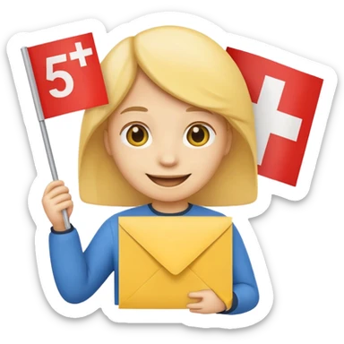 smiling emoji holding a paper with '5.7' on it, with a small Swiss flag, no text sticker