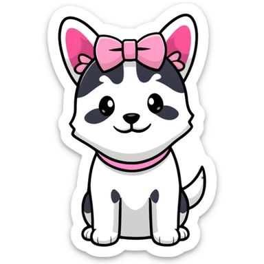 preppy dog with a pink head piece bow sticker