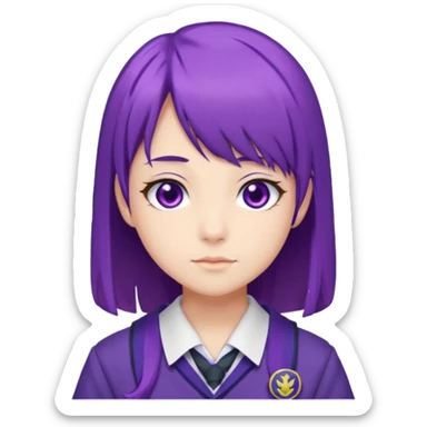 a high school student, student council president, purple hair, purple eyes, wearing a typical Japanese school uniform sticker