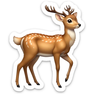 cinematic-[deer]-realistic-full-body-standing on all fours-emoji,-tail-tucked-close,-head-tilted-dramatically,-sleek-[fawn]-fur,-simplified-yet-realistic-focused-features,-highly-detailed,-glowing-with-an-almost-sarcastic-glow big antlers sticker