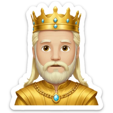 King Midas with long platinum blonde hair and beard, gold outfit sticker