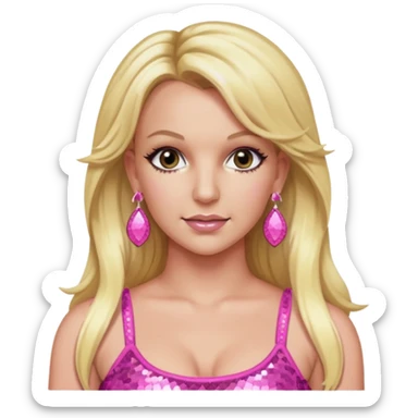 Britney Spears with long blonde hair, pink sequin crop top, pink earring sticker