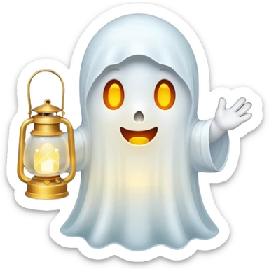 A cute ghost holding a lantern sticker