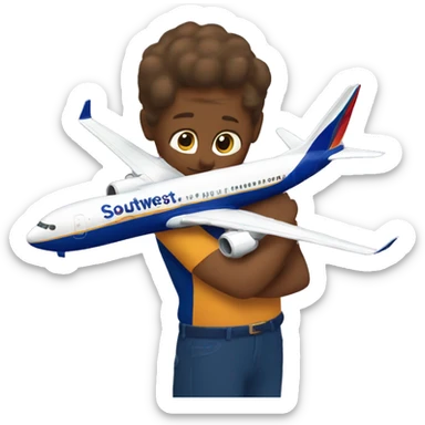 Me hugging a southwest airlines plane sticker
