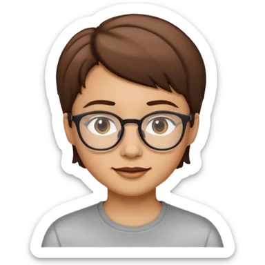 A person emoji with glasses and small smile with short brown hair sticker