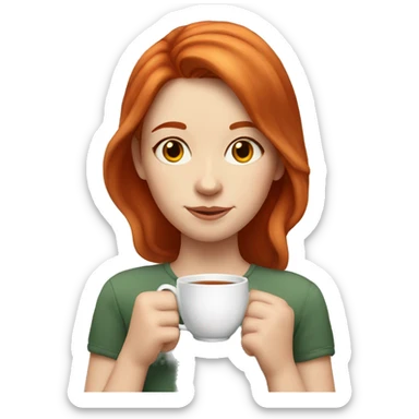 red-haired girl with fair skin drinking tea sticker