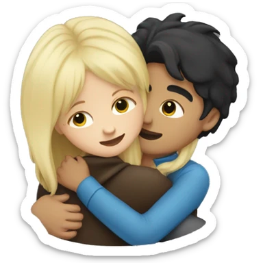 Dark hair boy hugging blonde girl sticker