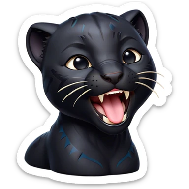 Cinematic Cute Yawning black Panther Portrait Emoji, Head tilted slightly with a dramatic, wide-open yawn, showcasing a sleek, shadowy form with drowsy, half-closed eyes and a relaxed, open expression, Simplified yet irresistibly adorable features, highly detailed, glowing with a soft, cozy dark glow, high shine, relaxed yet expressive, stylized with a dash of whimsical elegance, soft glowing outline, capturing the essence of a drowsy yet affectionate jungle guardian that appears ready to stretch out for a nap! sticker