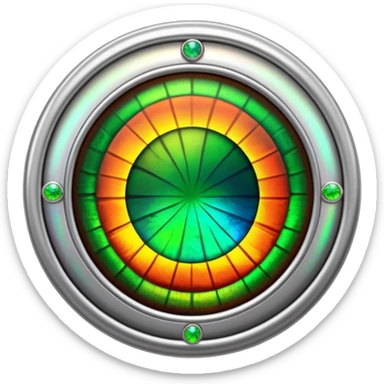 extra close-up round cut ammolite gemstone with holographic effect and elegant silver frame, no extra accents sticker