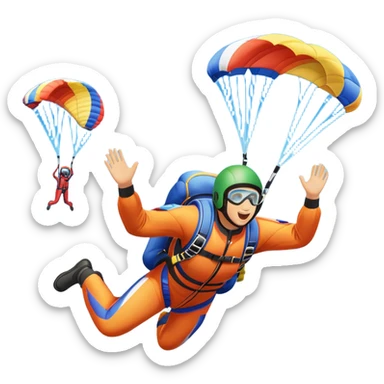 A skydiver free-falling through the clear sky, with a brightly colored parachute just about to open. The scene captures the thrill of the sport, with the vast expanse of the sky and distant ground below, emphasizing the excitement and adrenaline of parachuting sticker