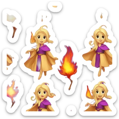 female blonde elf with elf ears wizard wearing purple robes casts fireball sticker