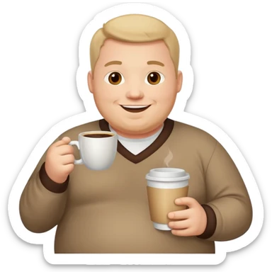 fat man, hold a cup of coffee sticker
