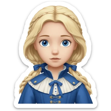 Cosette From Les Miserables with light skin, blue eyes, Blonde long Hair, white outfit sticker