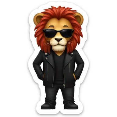 A lion with red hair , black sunglasses and black jacket  sticker