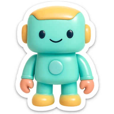 a robot with a friendly face vinyl figure style sticker