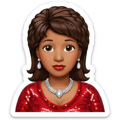 Aretha Franklin with dark brown hair, red sequin outfit sticker