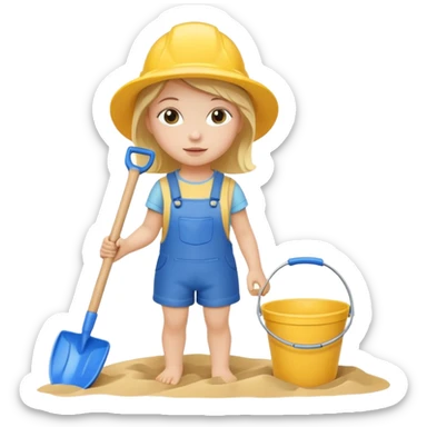 kid girl with toy sand bucket and shovel sticker