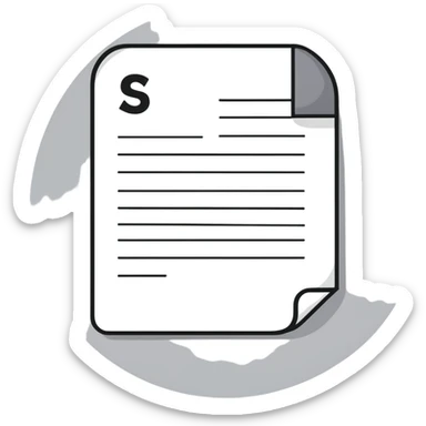 white document with rounded corners, gray plus sign in top left, three gray lines below as text, minimalist flat design sticker