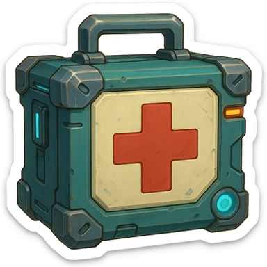 the image is the icon for a videogame insta-use item, it is a medkit- fututistic cyberpunk sticker