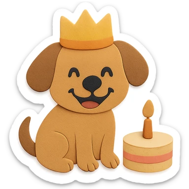 Make the puppy look happy, add a big smile and cheerful eyes, keep the birthday crown and mini cake sticker