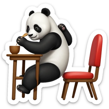 big determined panda pushing down on dining chair, exaggerated effort, minimal style, transparent background sticker