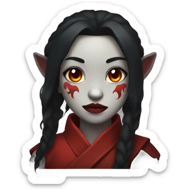 demon oni girl, red skin, black hair, portait  sticker