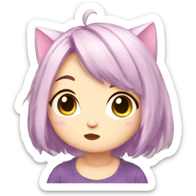 chibby anime cat girl thinking sticker
