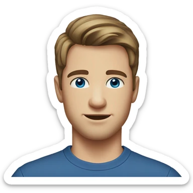 A 23 year old, Caucasian man, with short brown hair,   with blue eyes wearing a t-shirt. sticker