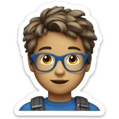 A kid 7 years old caucassisn, with blue Glasses sticker