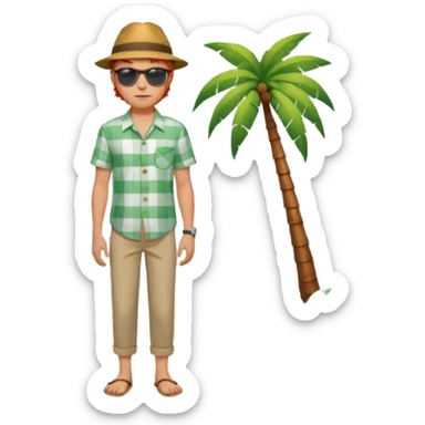 Chico moreno, joven ojos verdes,vestid camisa pantalón playa cuerpo entero, pelirrojo sticker