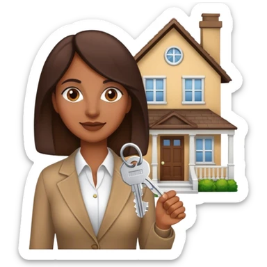 brown lady in real estate job with house sticker