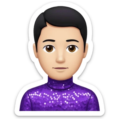 Jeff Fatt from The Wiggles with black hair, purple sequin skivvy shirt sticker
