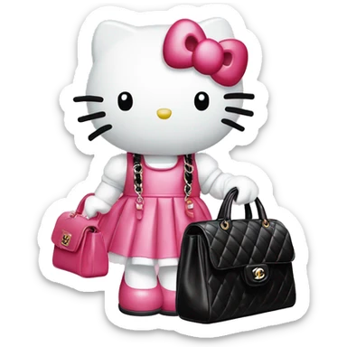 Hello Kitty wears in Chanel with a black bag Timeles sticker