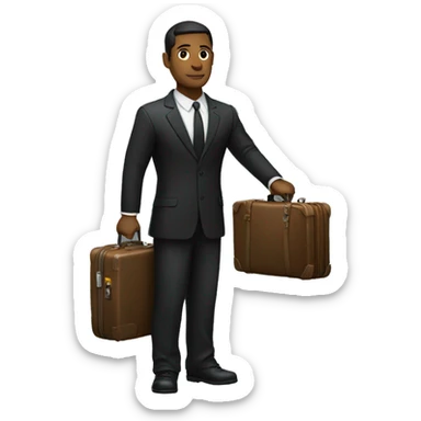 a man wearing black suit and holding suitcase looking away and standing sticker