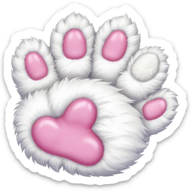 white fluffy paw, view from the top, cute, paw only, cat sticker