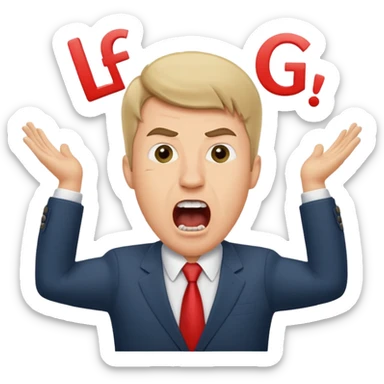 Crazy business guy screaming with the letters "LFG" exactly as quoted above his head sticker