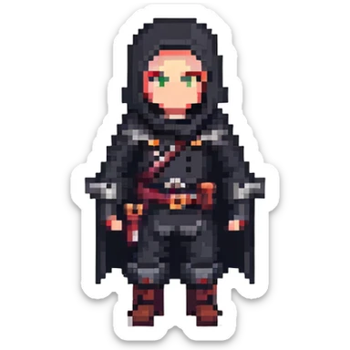 mysterious assassin character with dark clothing sticker