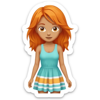 orange hair woman with beach outfit dress full body sticker