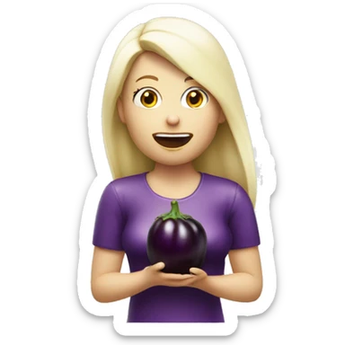 Latex white blond girl eating aubergine sticker