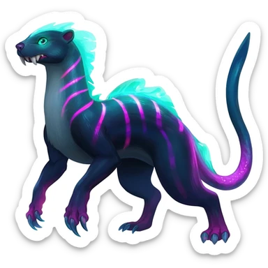 Colorful bioluminescent dark abysmal abyssal neon-glowing Trico-Sergal-Furret-Ferret-Wolverine-Vernid-fusion-Fakemon-animal-hybrid-creature, full body sticker