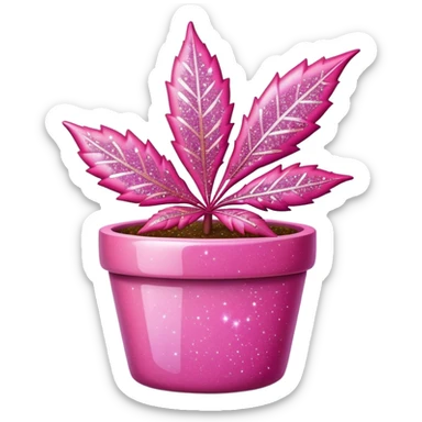 A pink pot leaf with sparkles and glitter dust sticker