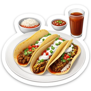 Birria tacos on a white plate with consome and rice on the side sticker