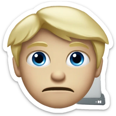 blond boy angry with blue eyes working on computer sticker