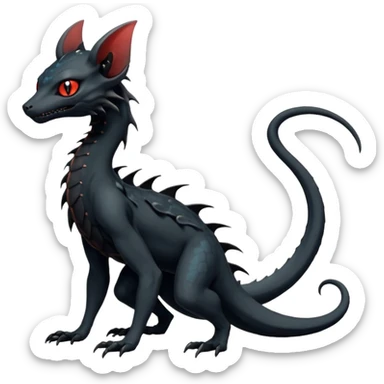 Futuristic Black Dark Abyssal Ethereal Modern Amaura-Salandit-Bayleaf-Abyss-Lykoi-Fakémon-creature-hybrid Full Body sticker