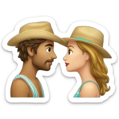 with beach clothes young metis man and white woman kiss love sticker