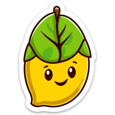 cartoon style tonka bean with a leaf, smiling face sticker