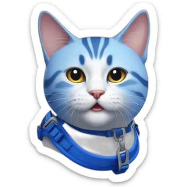 Blueballpoint cat with mouth slightly open and blue harness sticker