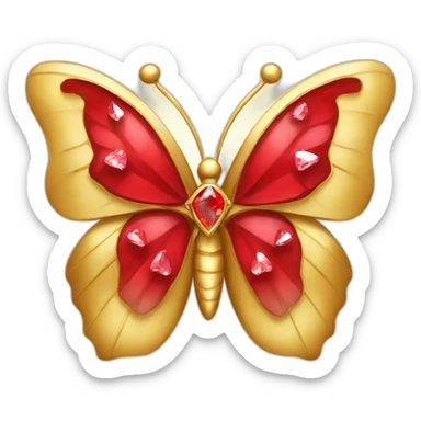 gold butterfly with red diamond hearts sticker