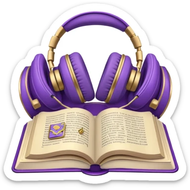 purple open storybook with purple headphones on top sticker